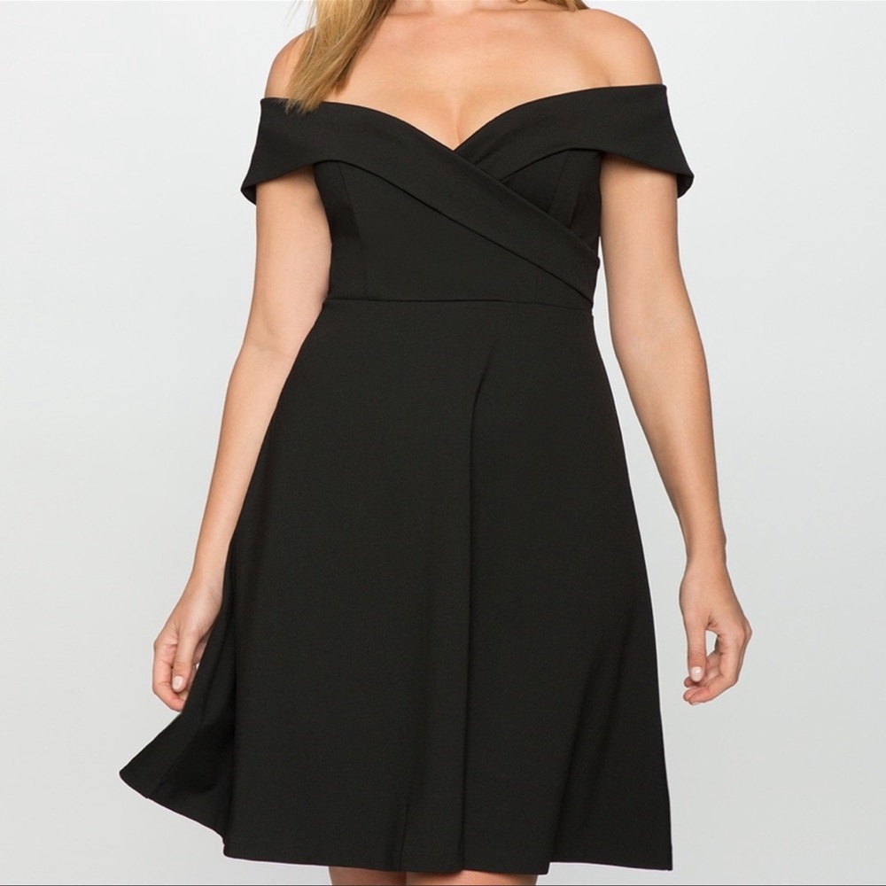 ELOQUII off the shoulder elegant formal cocktail dress